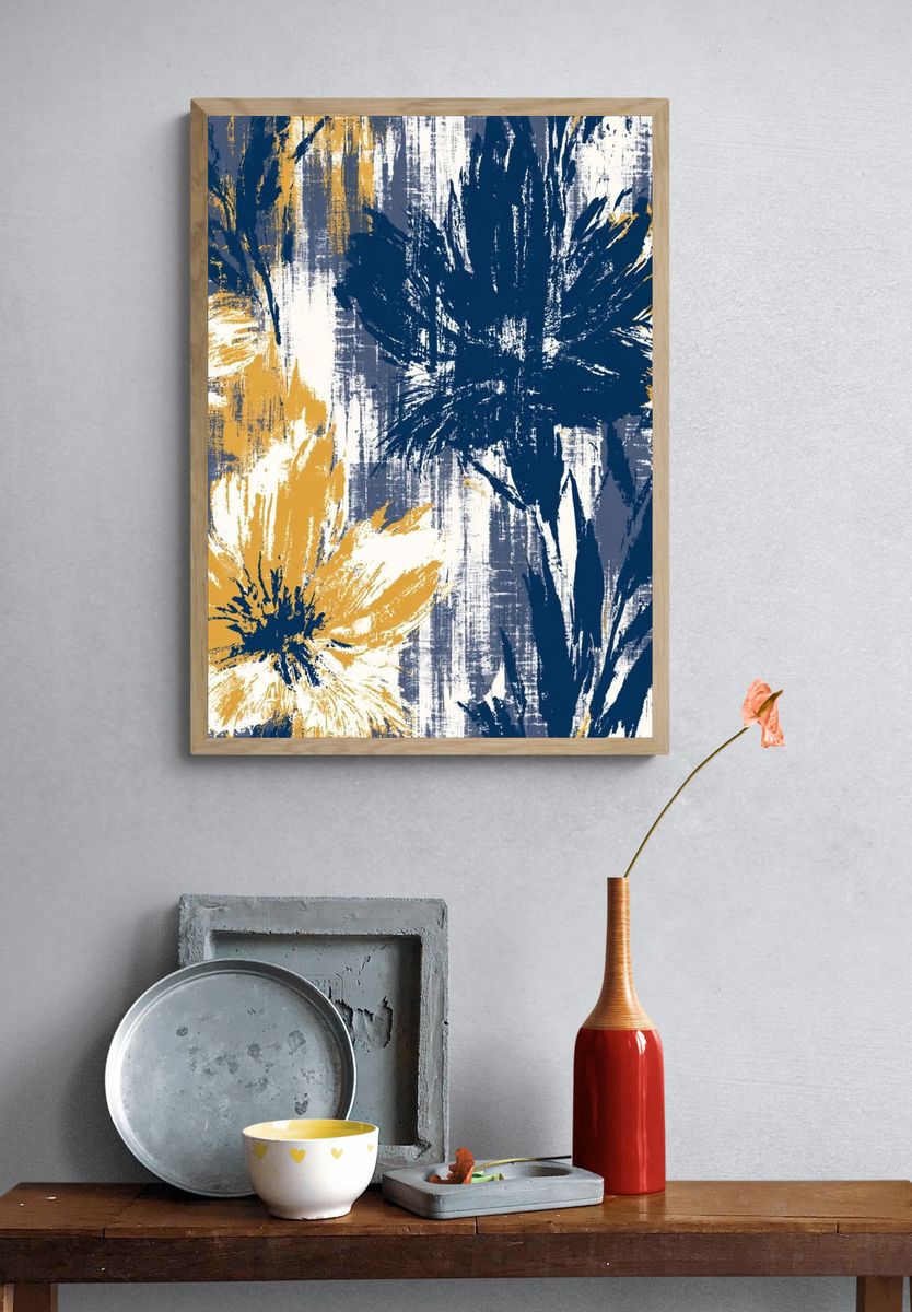Abstract Floral Brushwork Poster. — room view 3