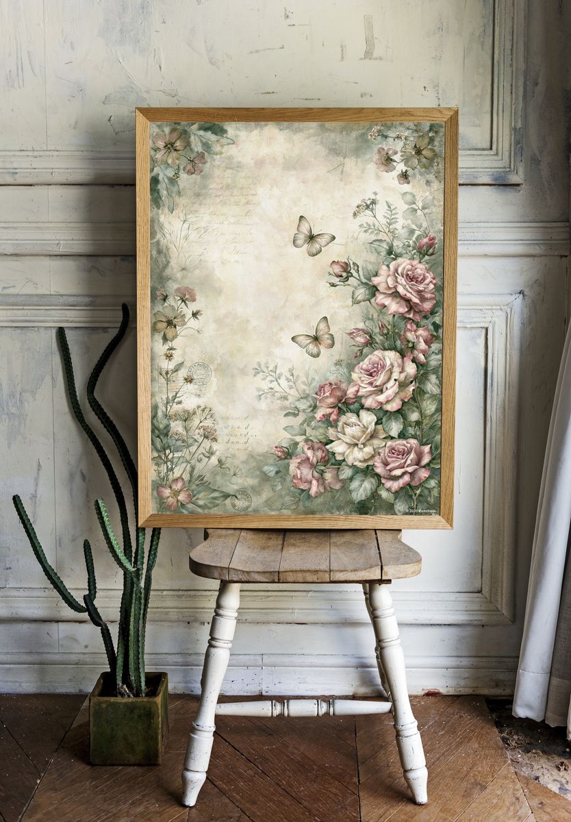 Vintage Floral Butterfly Poster. — room view 1