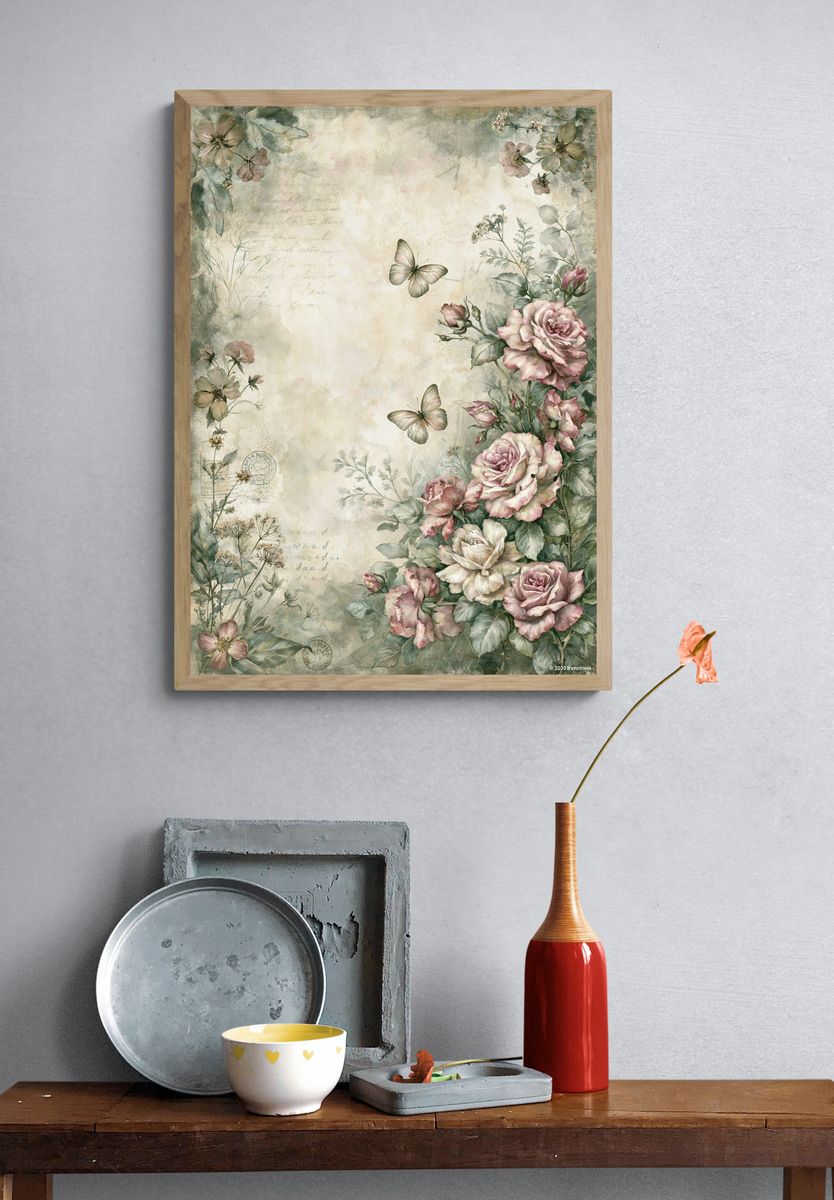Vintage Floral Butterfly Poster. — room view 3