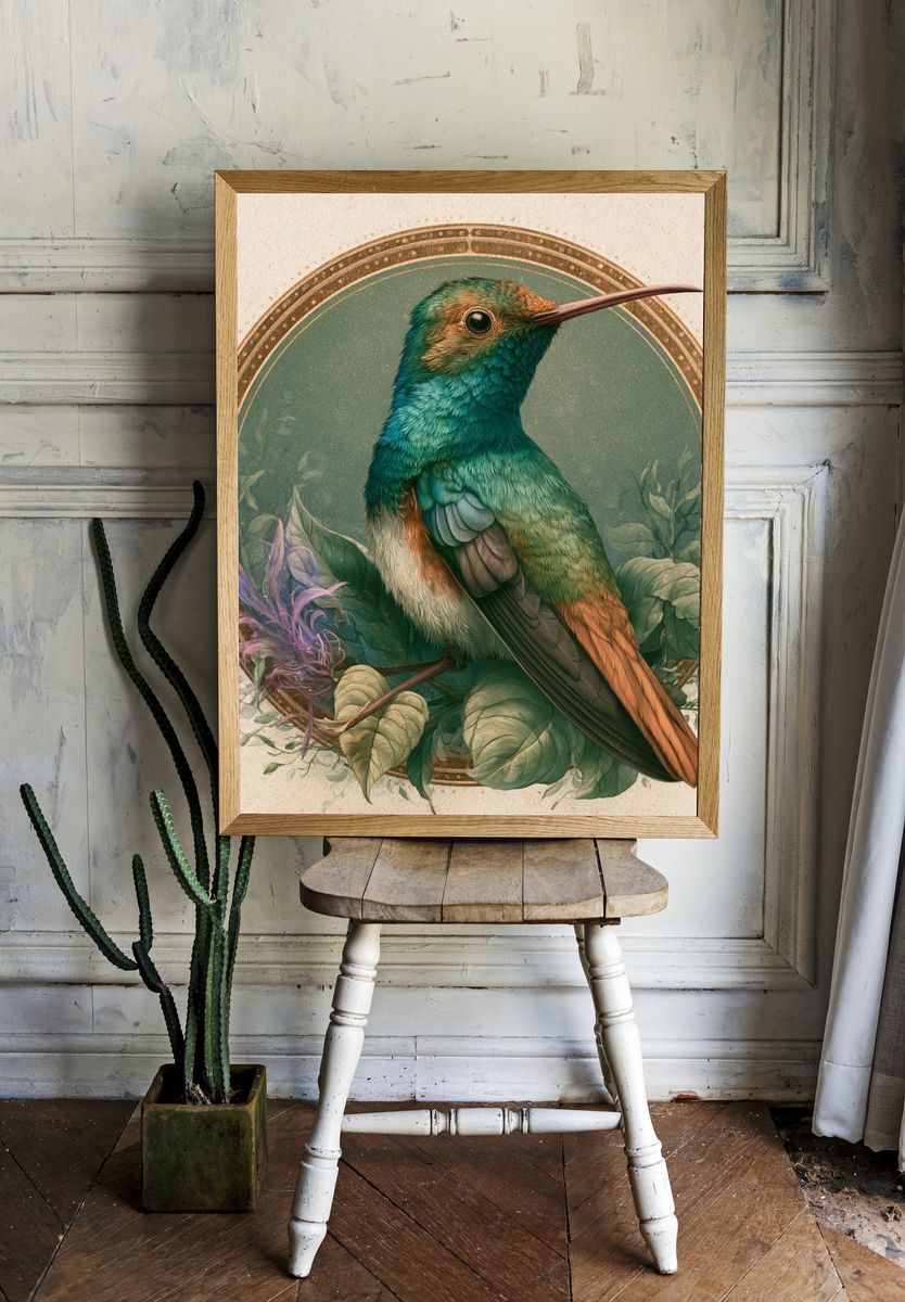 Hummingbird Botanical Poster. — room view 1