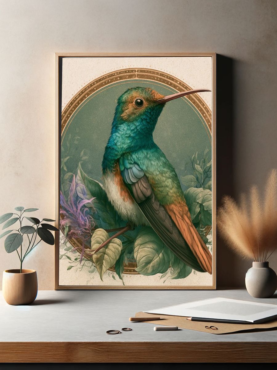 Hummingbird Botanical Poster. — room view 2
