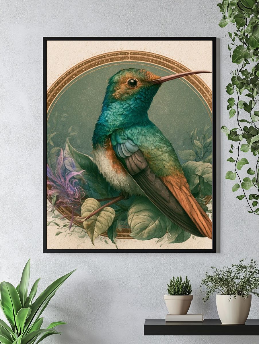 Hummingbird Botanical Poster. — room view 4