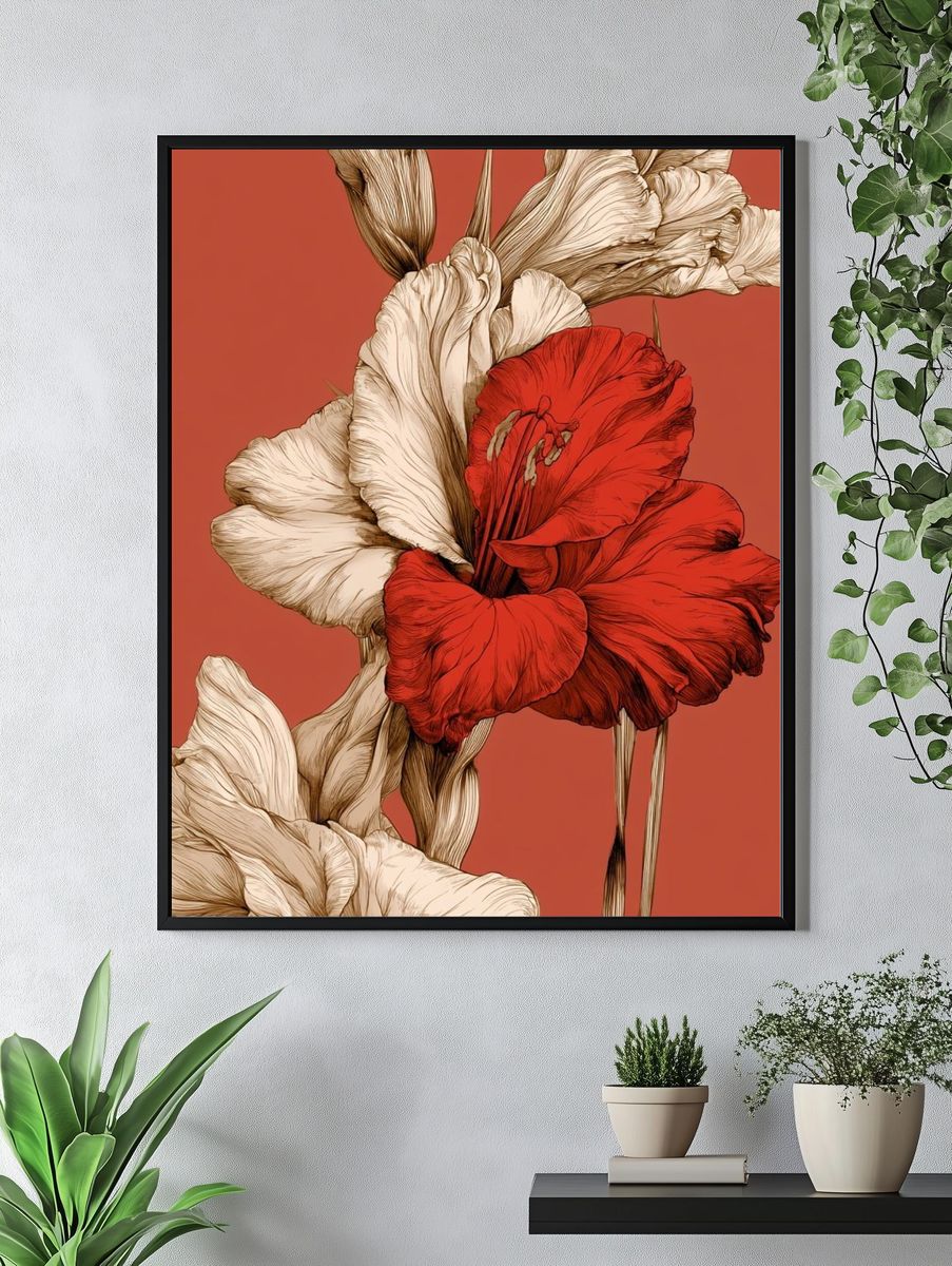 Red Gladiolus Botanical Print. — room view 4
