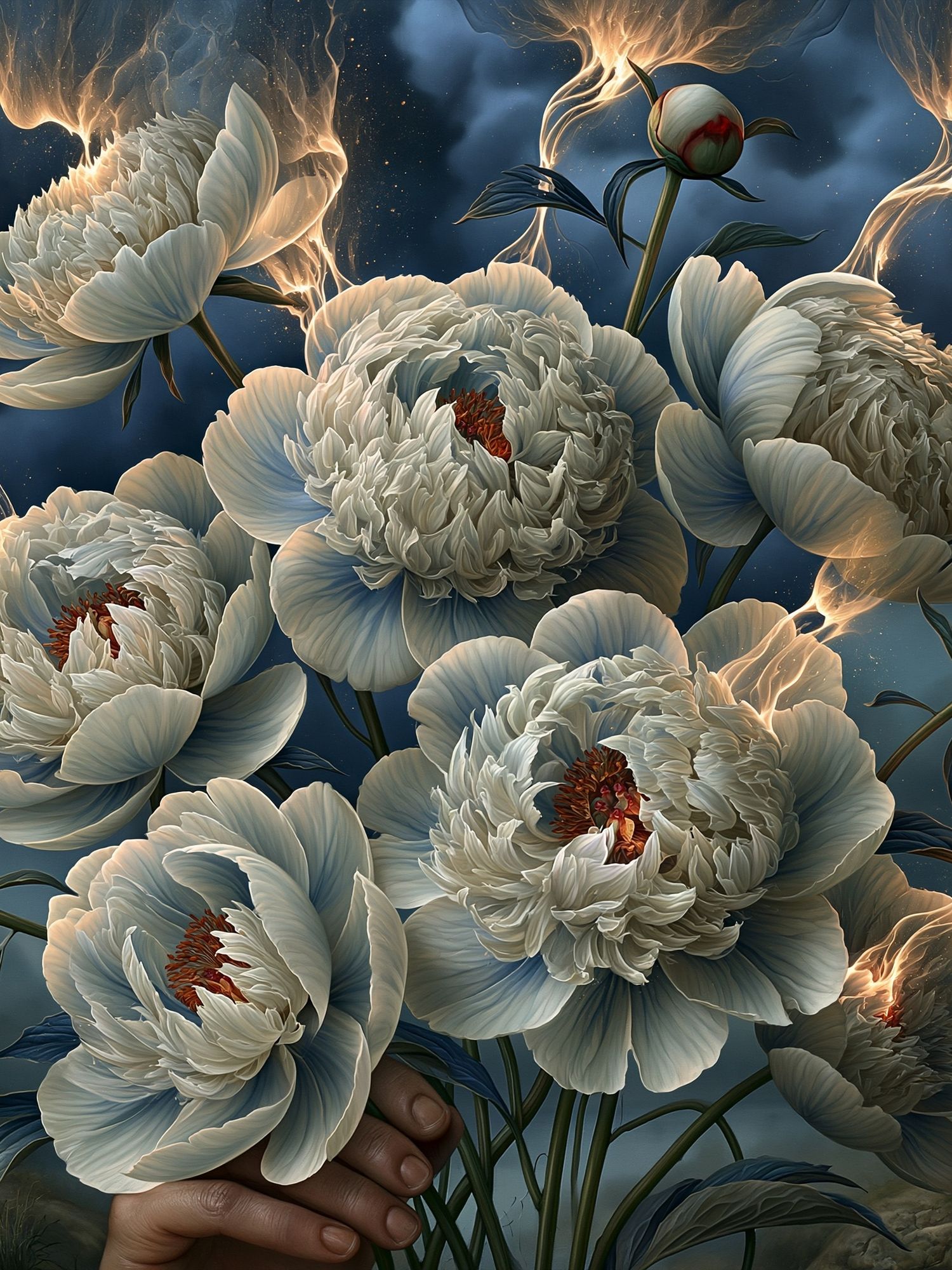 Moonlit Peonies Botanical Print. poster — botanical art