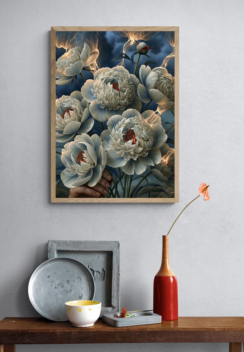 Moonlit Peonies Botanical Print. — room view 3