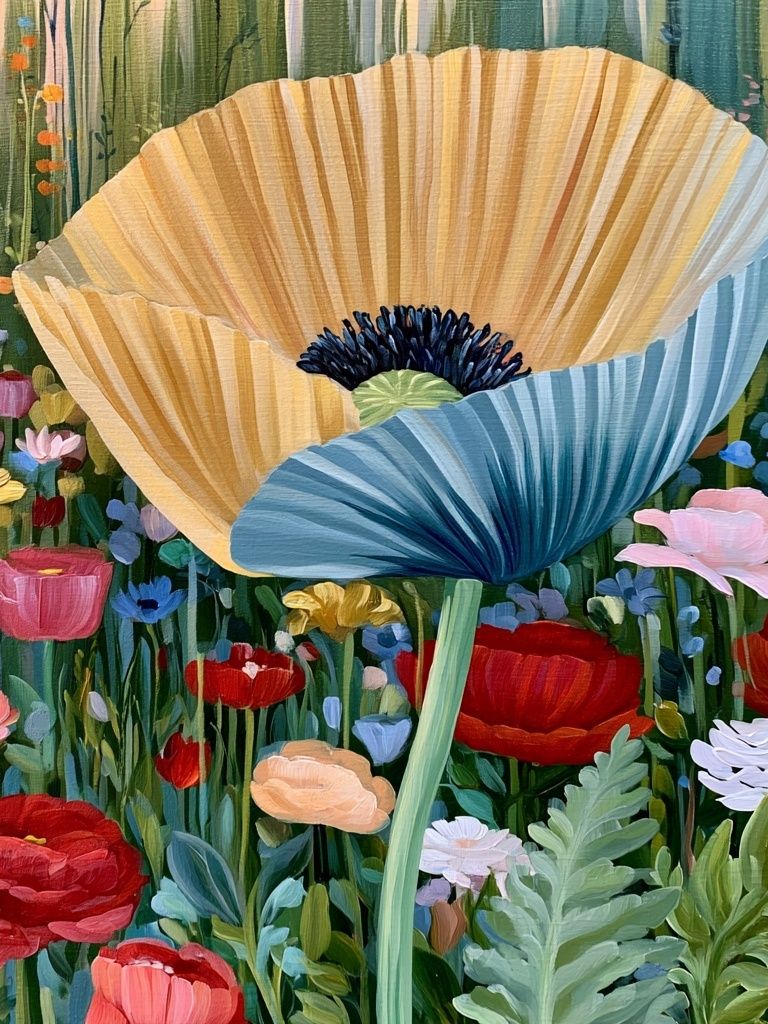 Blooming Poppy Garden Print. poster — botanical art