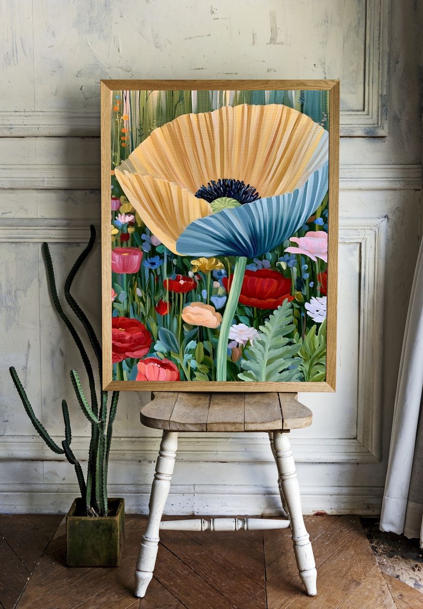 Blooming Poppy Garden Print. — room view 1
