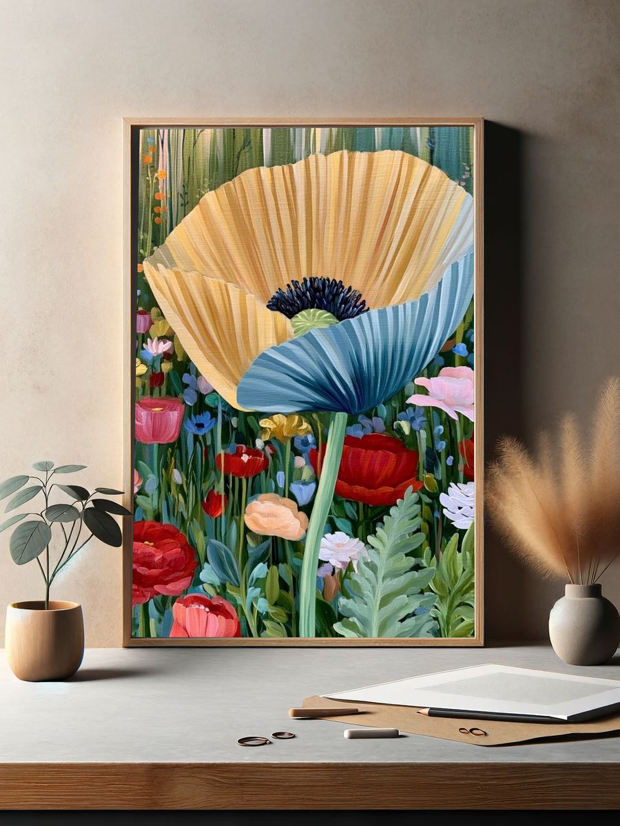 Blooming Poppy Garden Print. — room view 2