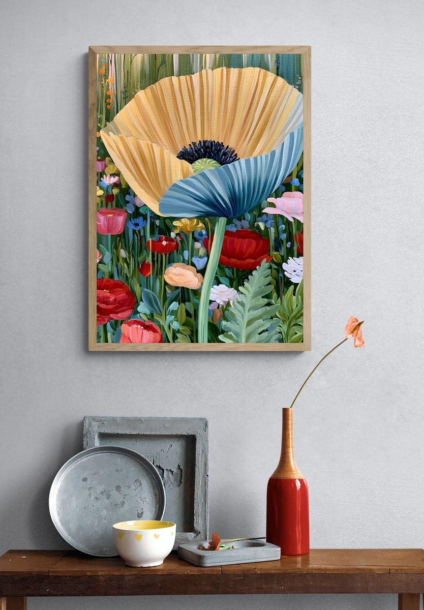 Blooming Poppy Garden Print. — room view 3
