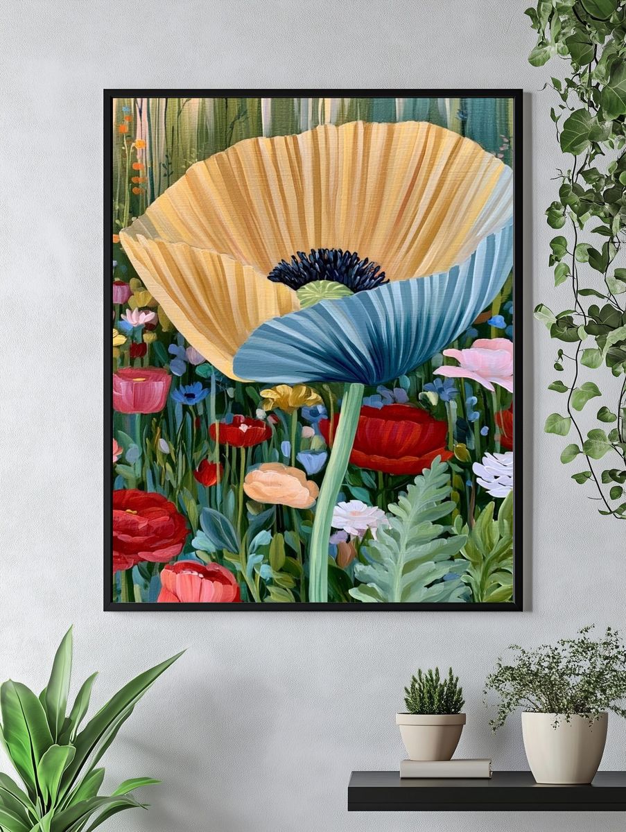 Blooming Poppy Garden Print. — room view 4