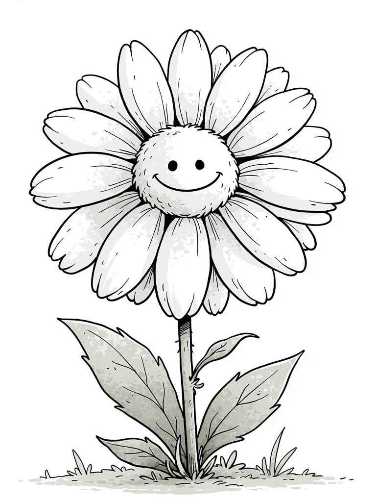 Smiling Daisy Line-Art Poster. poster detail