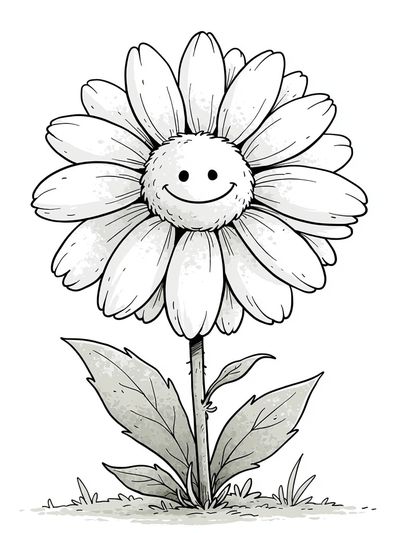 Smiling Daisy Line-Art Poster. poster