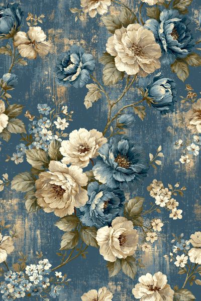 Blue Floral Vintage Poster. poster print