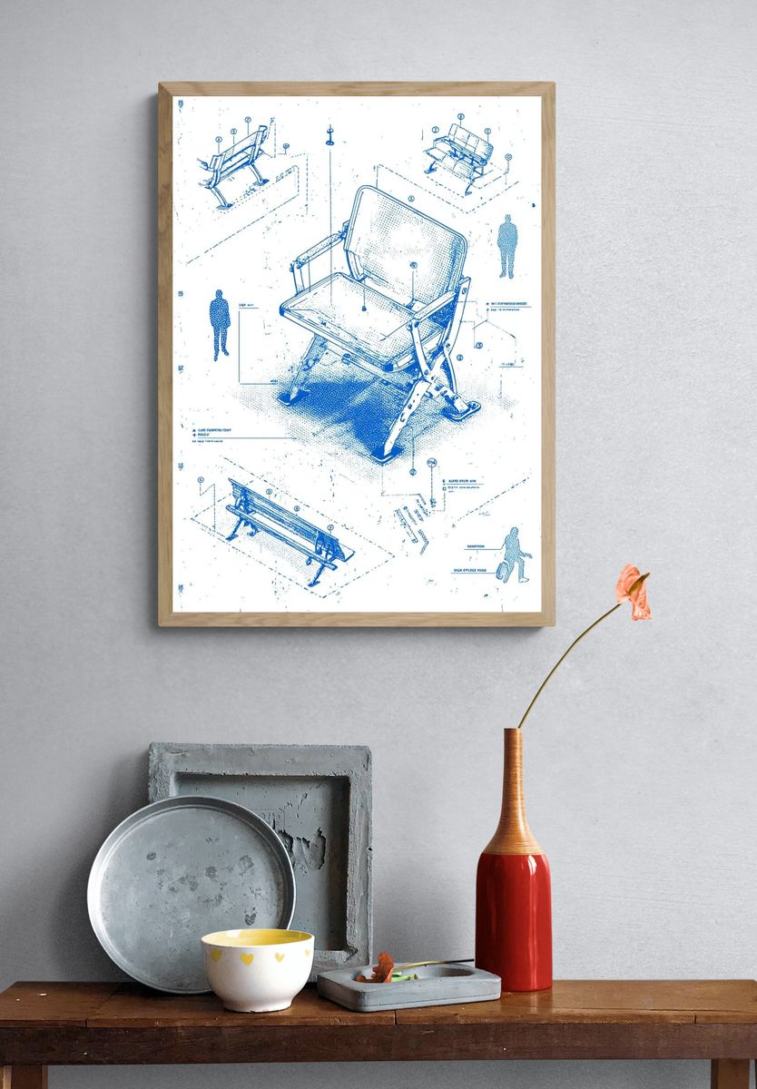 Blueprint Chair Design Poster. — room view 3
