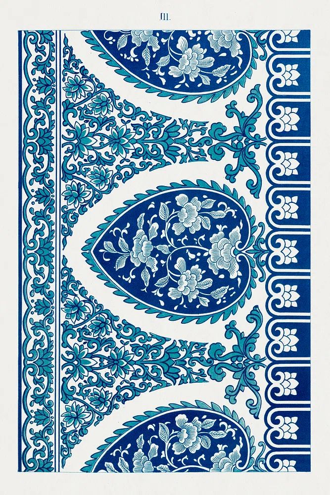 Blue Floral Paisley Pattern Print. poster — botanical art