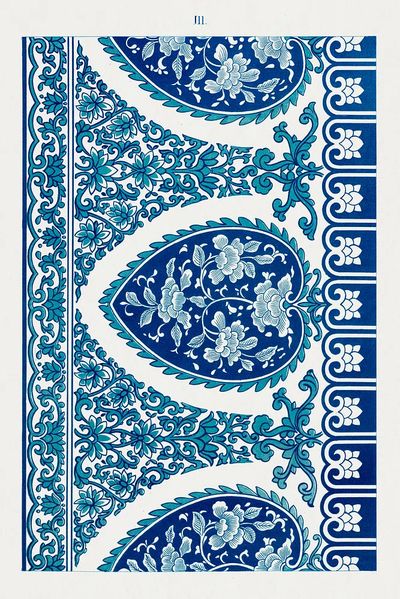 Blue Floral Paisley Pattern Print