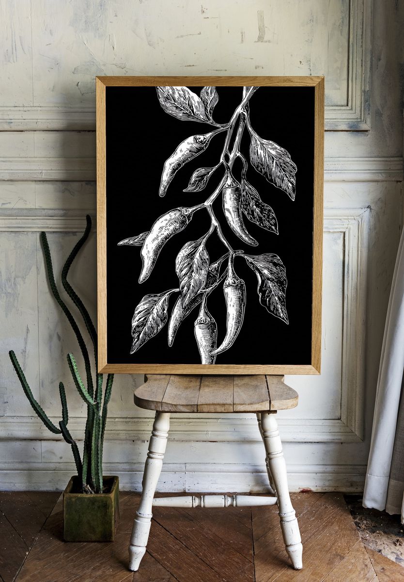 Chili Peppers Botanical Illustration Poster room preview