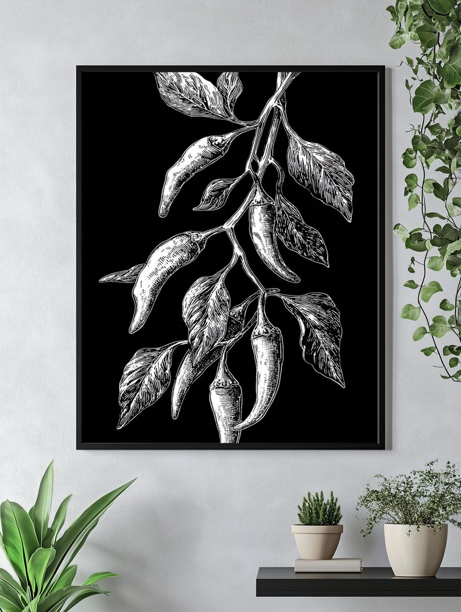 Chili Peppers Botanical Illustration Poster. — room view 4