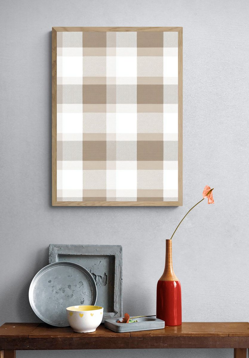 Beige Plaid Pattern Poster. — room view 3
