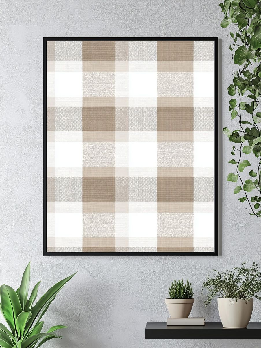 Beige Plaid Pattern Poster. — room view 4