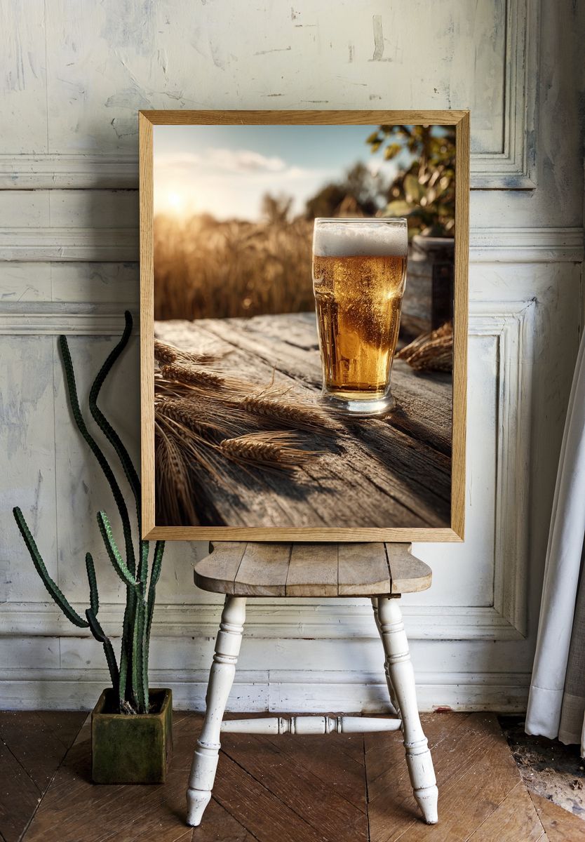 Golden Beer in Sunset — Food-Drink Print. room preview