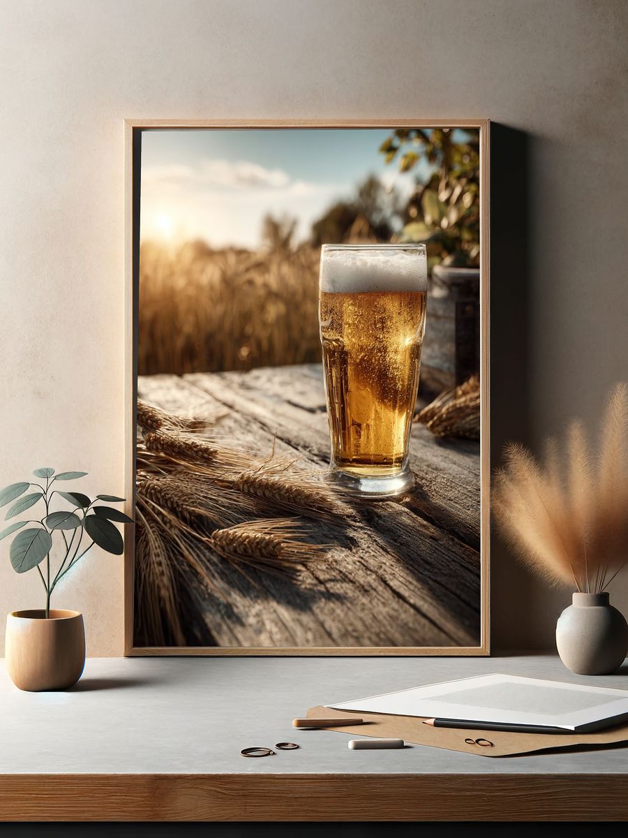 Golden Beer in Sunset — Food-Drink Print. — room view 2