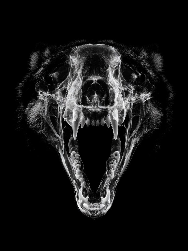 Roaring Bear Skull Black-White Poster. poster — animals art