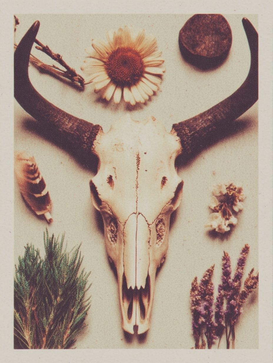 Bull Skull with Flowers — Bohemian Print. poster — bohemian art