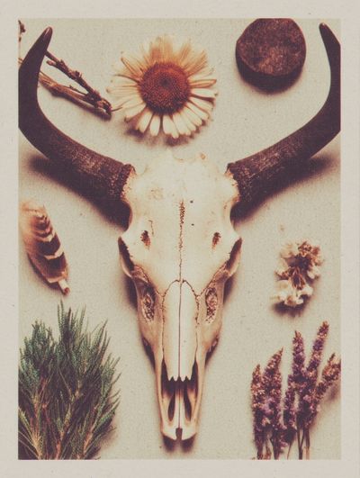Bull Skull with Flowers — Bohemian Print. poster print