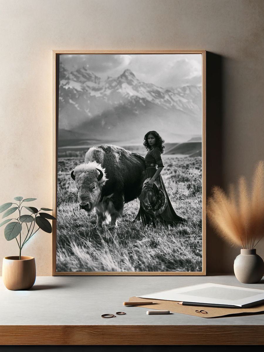 Bison Portrait Photography Poster. — room view 2