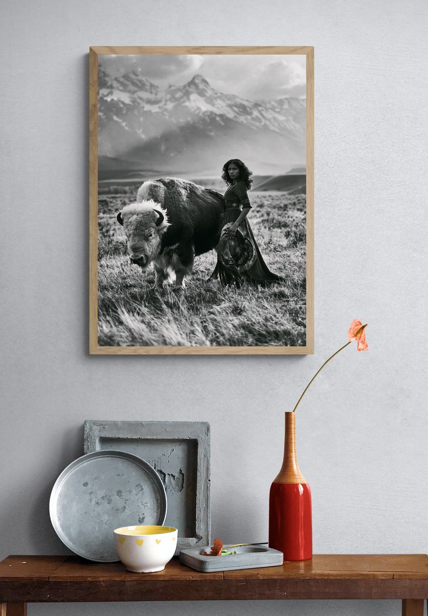 Bison Portrait Photography Poster. — room view 3