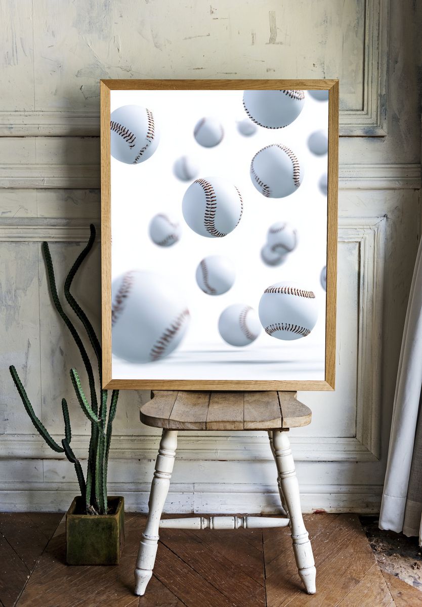 Floating Baseballs — Sports Print. — room view 1