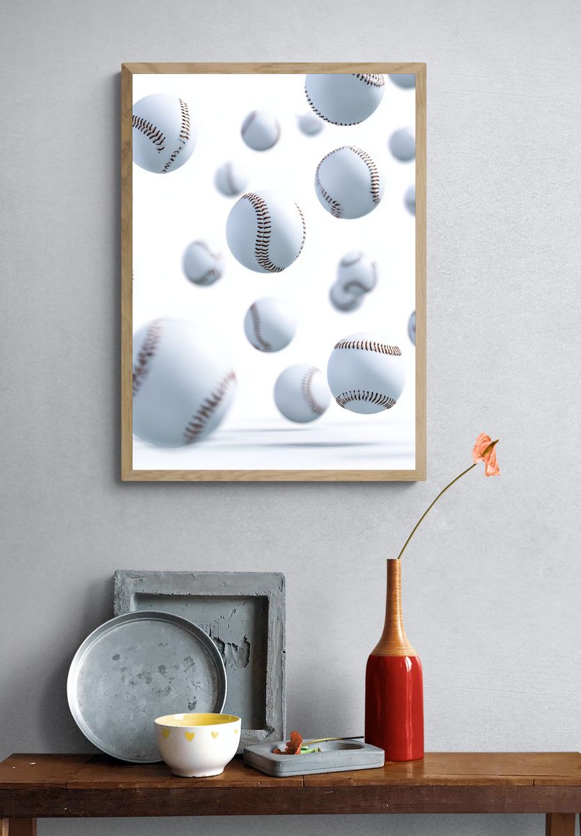 Floating Baseballs — Sports Print. — room view 3