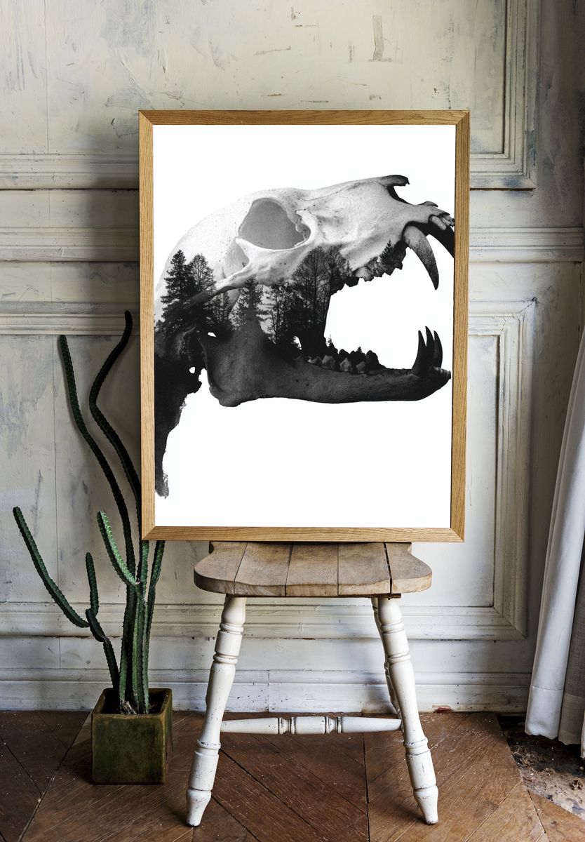 Bear Skull Double Exposure Print. room preview