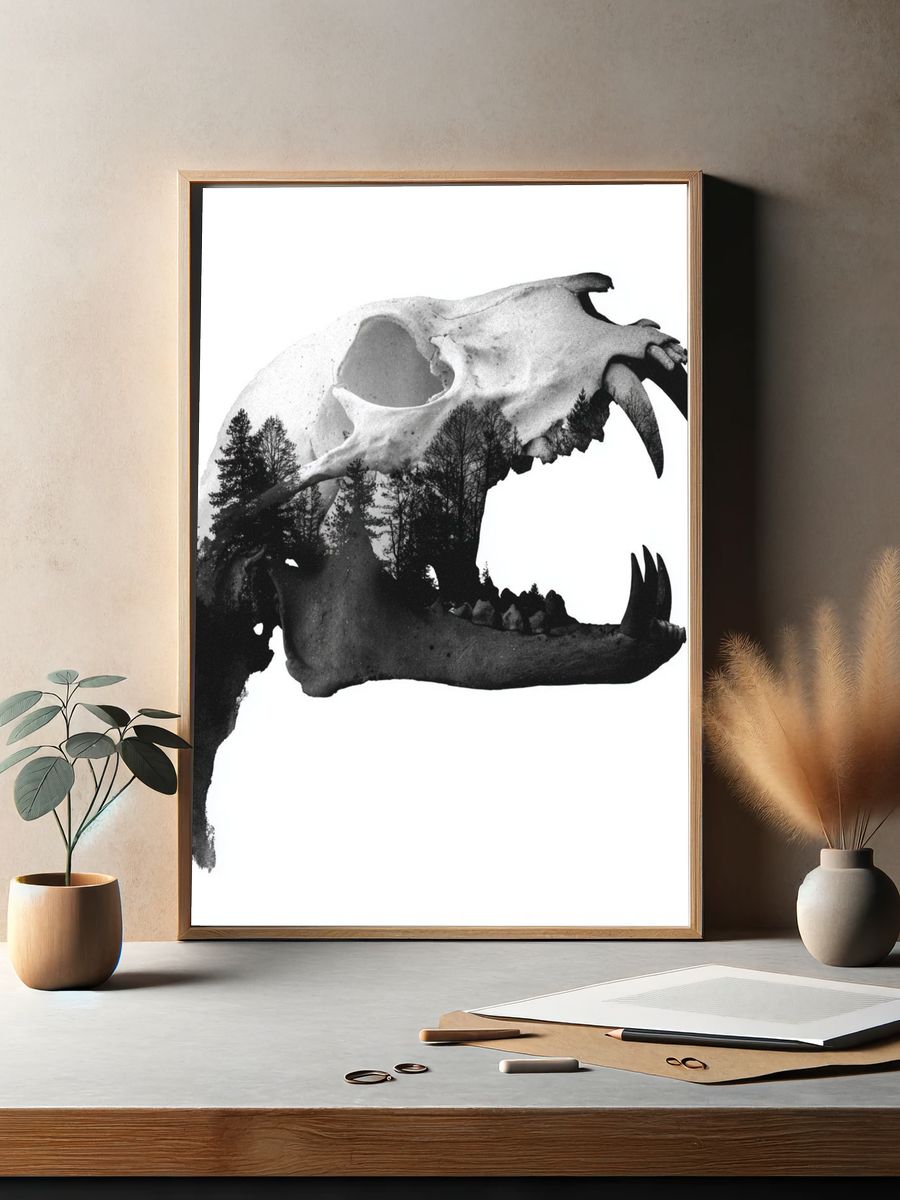 Bear Skull Double Exposure Print. — room view 2