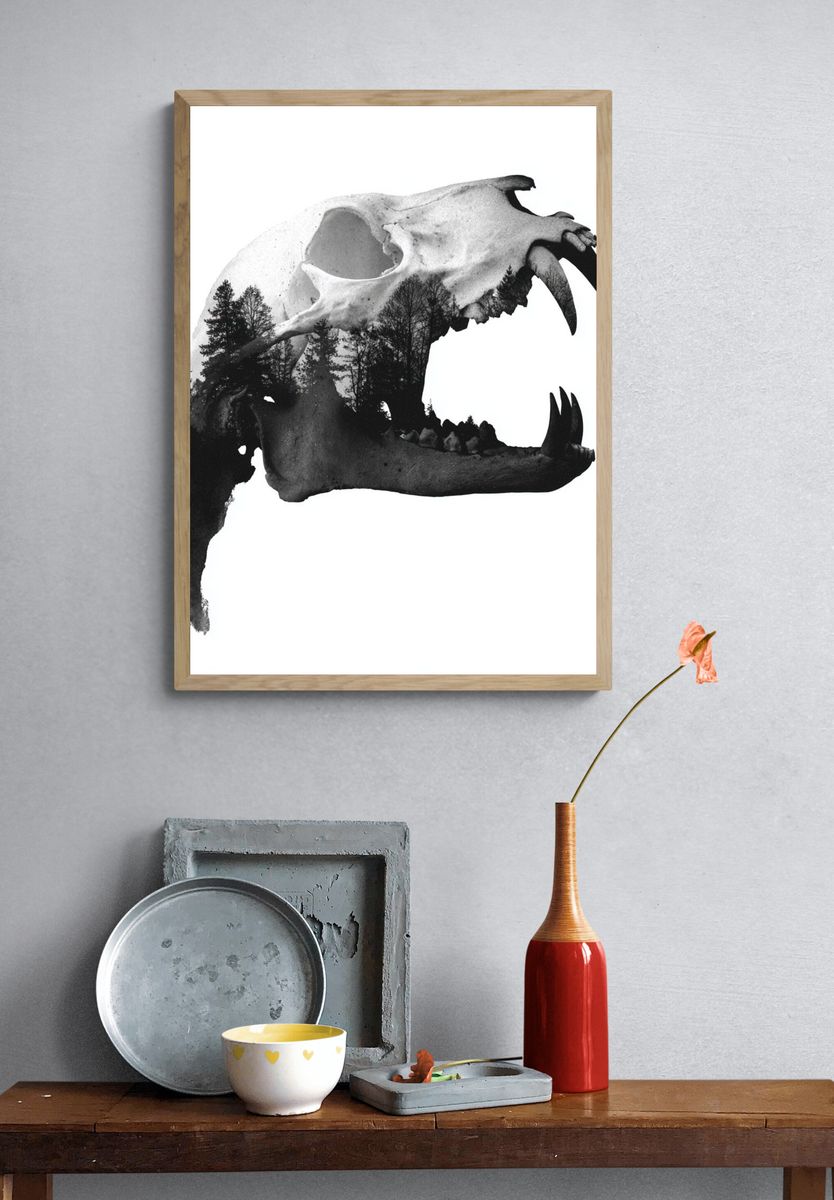 Bear Skull Double Exposure Print. — room view 3