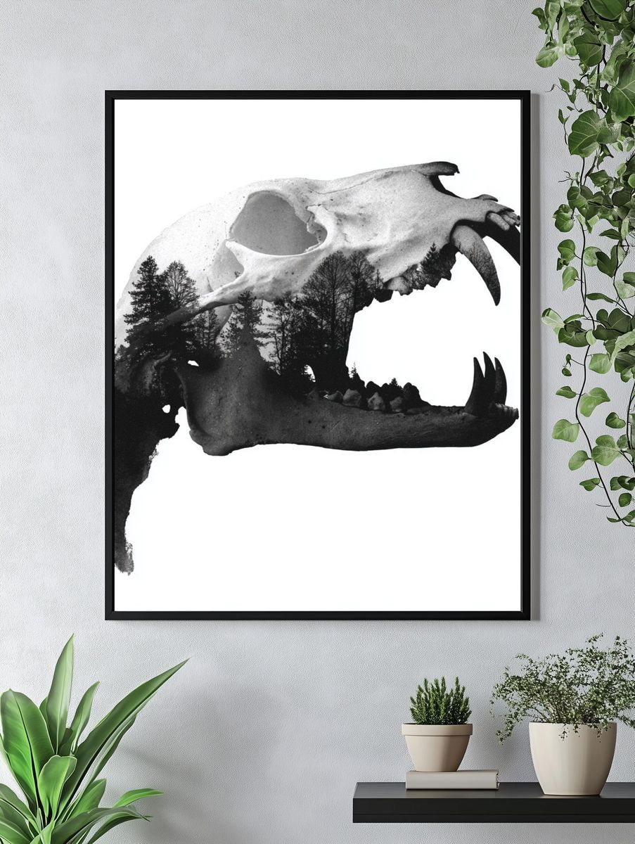 Bear Skull Double Exposure Print. — room view 4