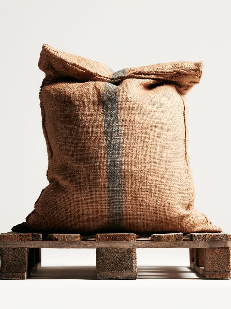Burlap Sack on Pallet Photography Poster. poster detail