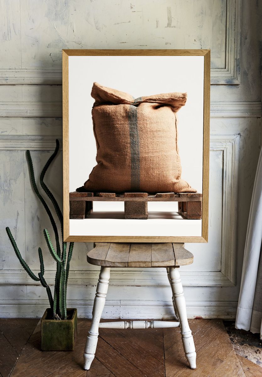 Burlap Sack on Pallet Photography Poster. room preview