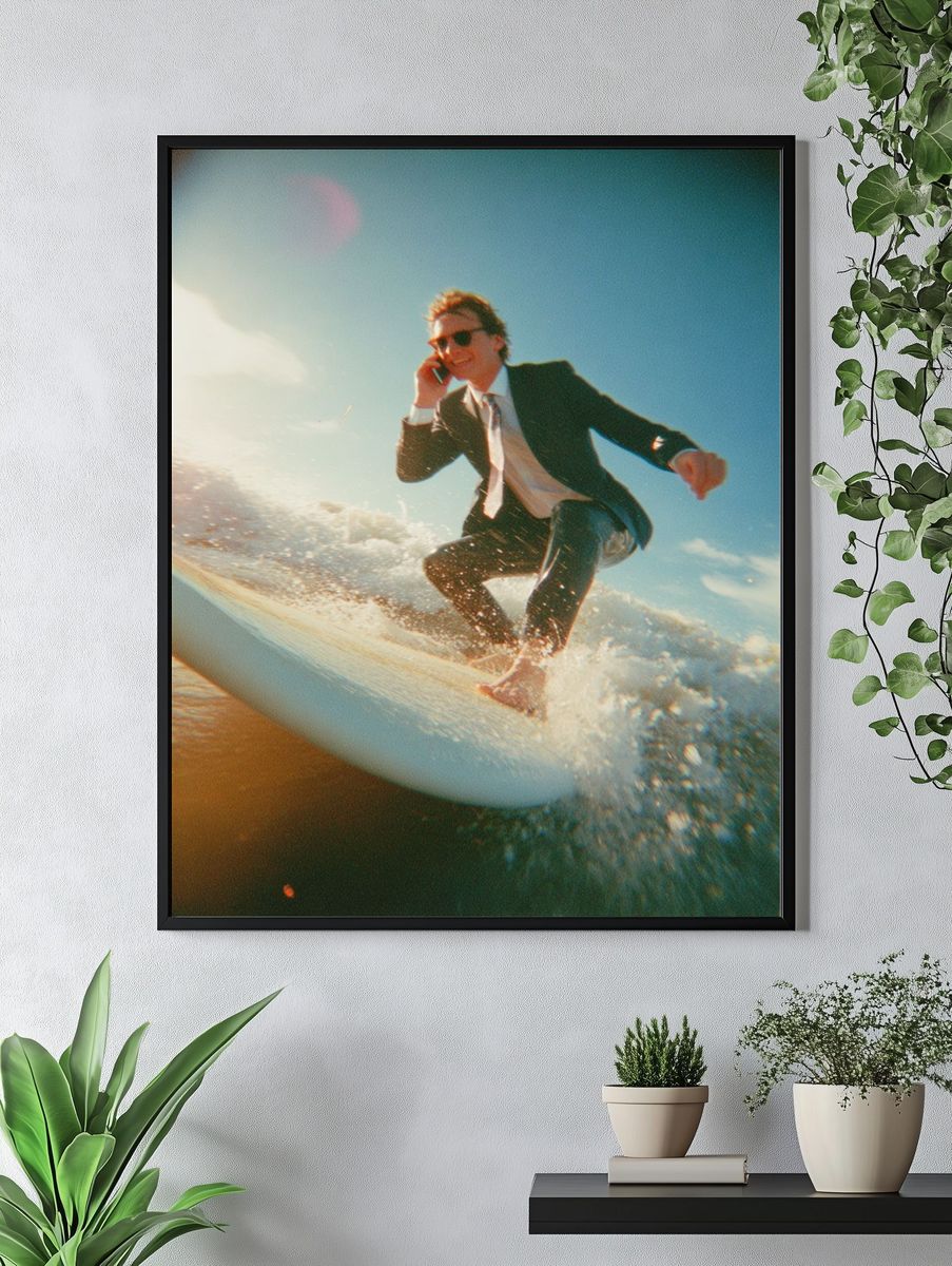 Businessman Surfing — Vintage Print. — room view 4
