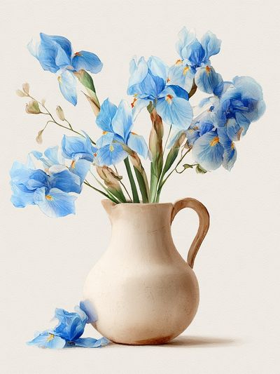 Blue Iris Vase Watercolor Print. poster print