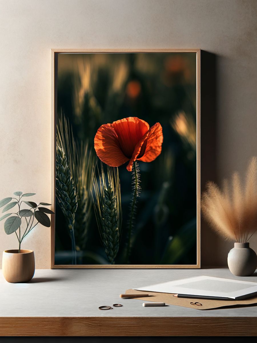 Red Poppy Field Photography Poster. — room view 2