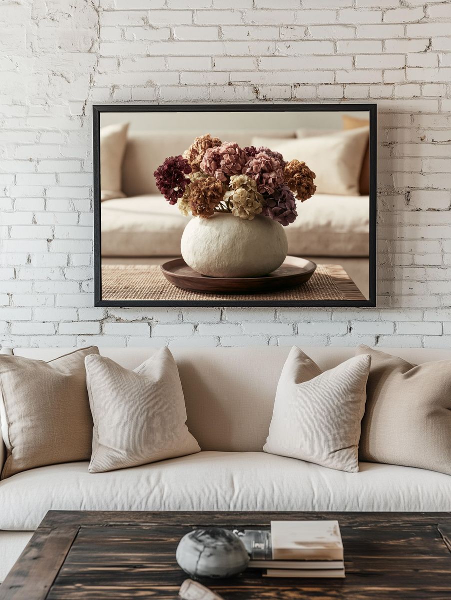 Dried Hydrangea Still Life Print. — room view 1