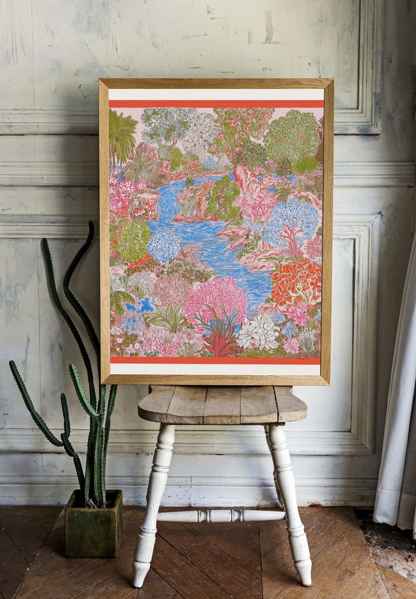 Vibrant Tropical Garden — Botanical Print. room preview
