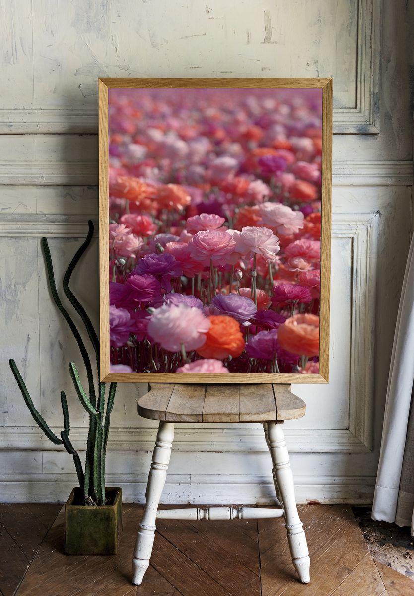 Colorful Ranunculus Flowers — Botanical Print. — room view 1