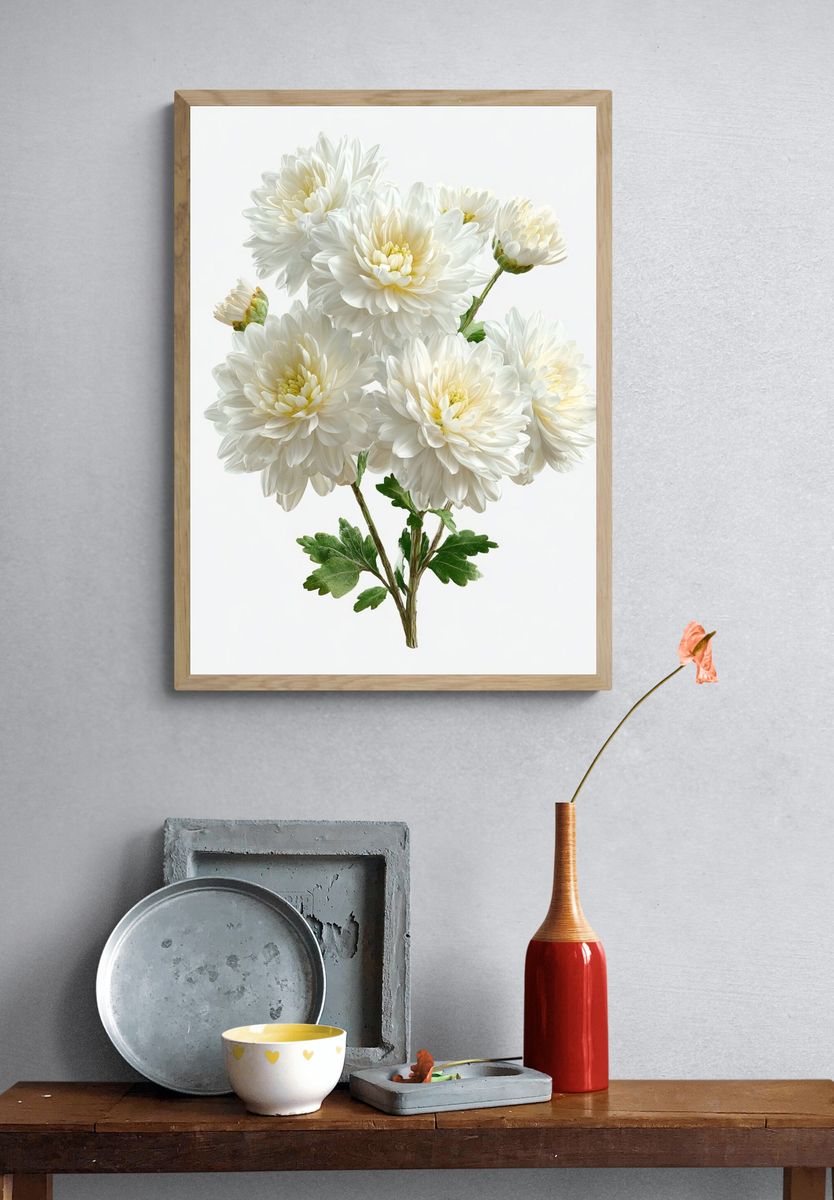 White Chrysanthemum Botanical Poster. — room view 3