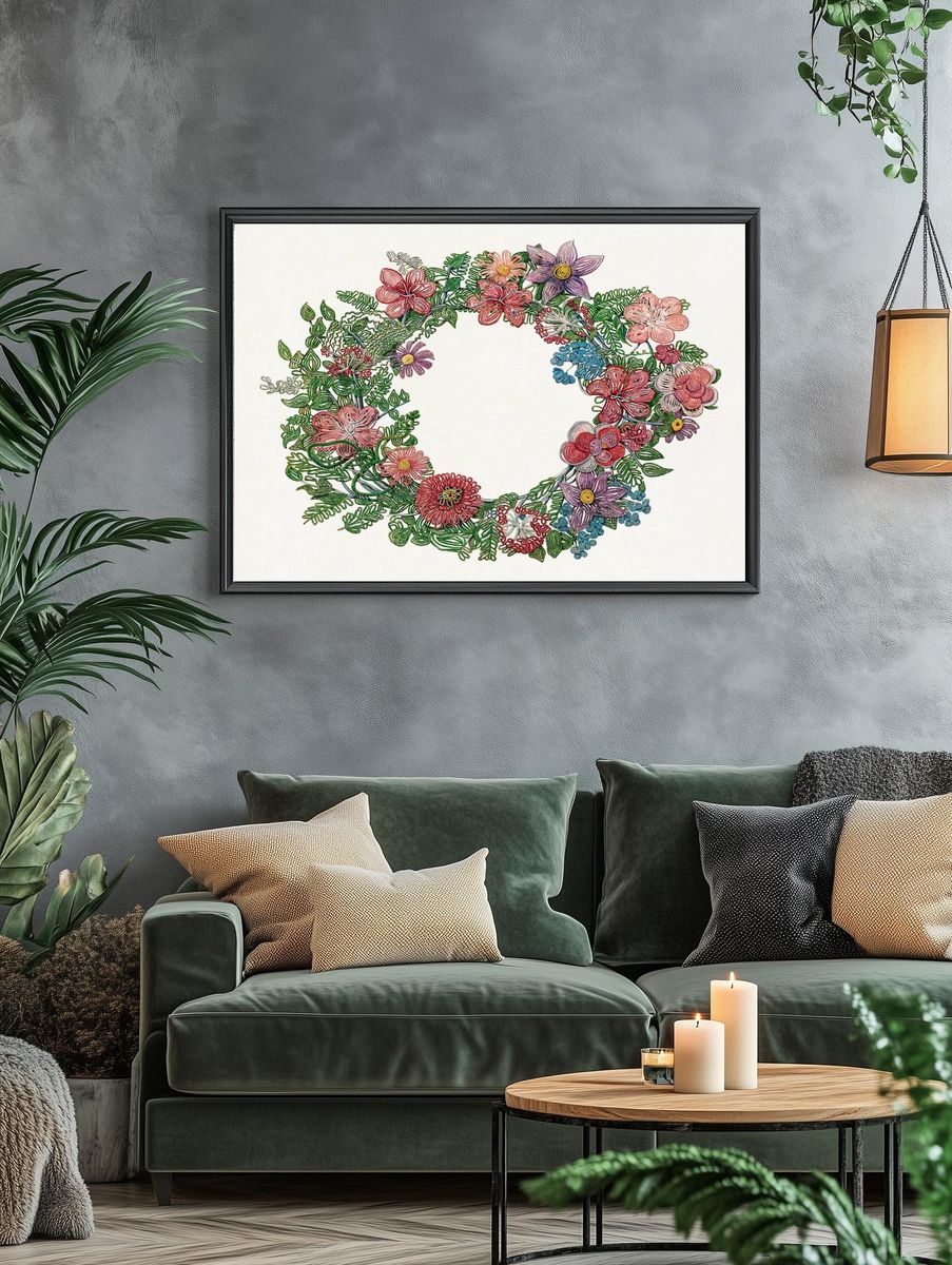 Floral Wreath — Botanical Print. — room view 4