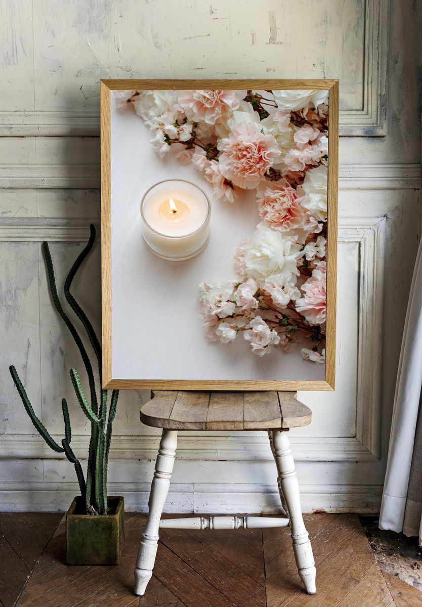 Floral Arrangement with Candle — Botanical Print room preview