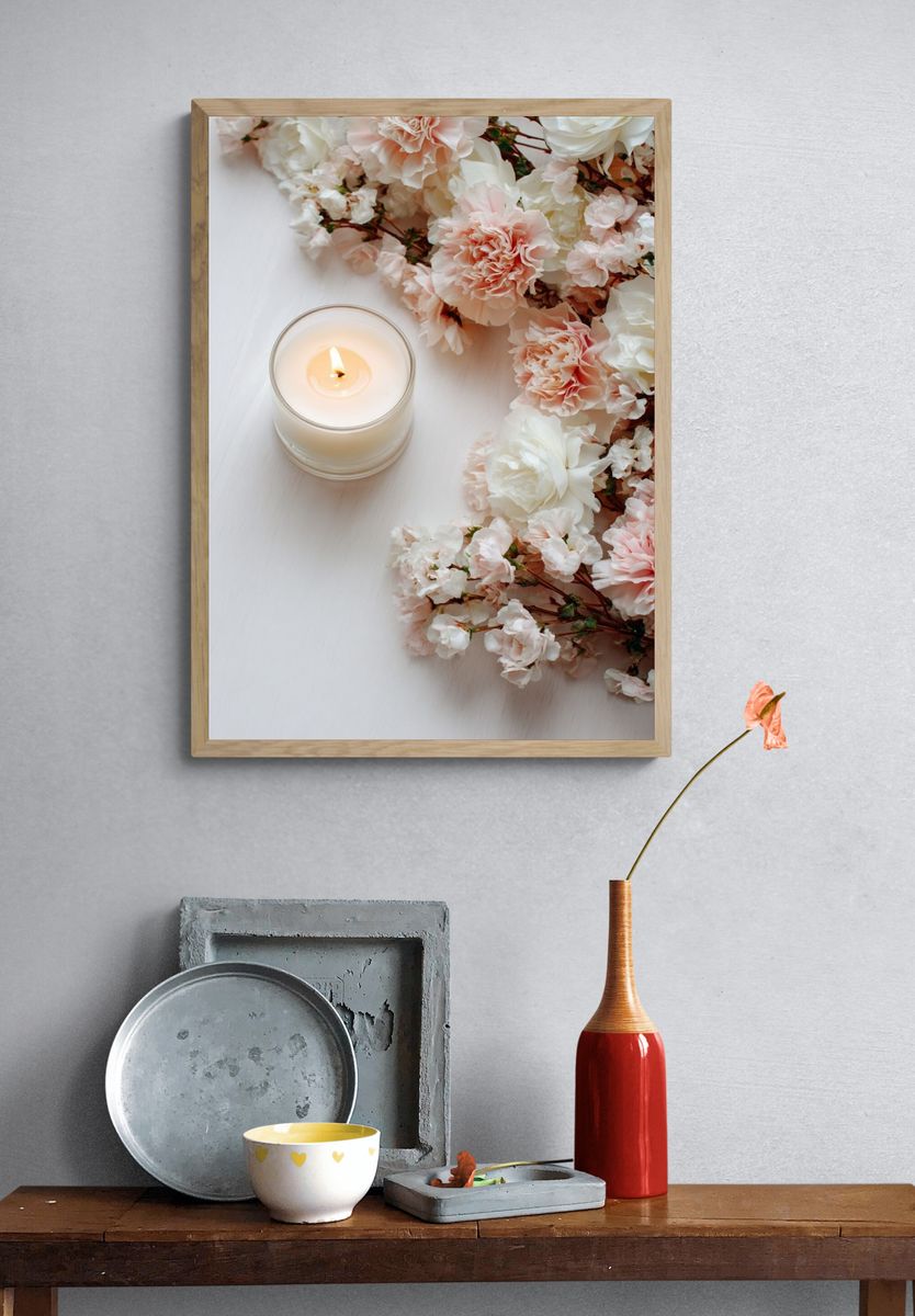 Floral Arrangement with Candle — Botanical Print. — room view 3