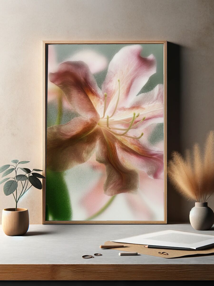 Delicate Pink Flower — Botanical Print. — room view 2
